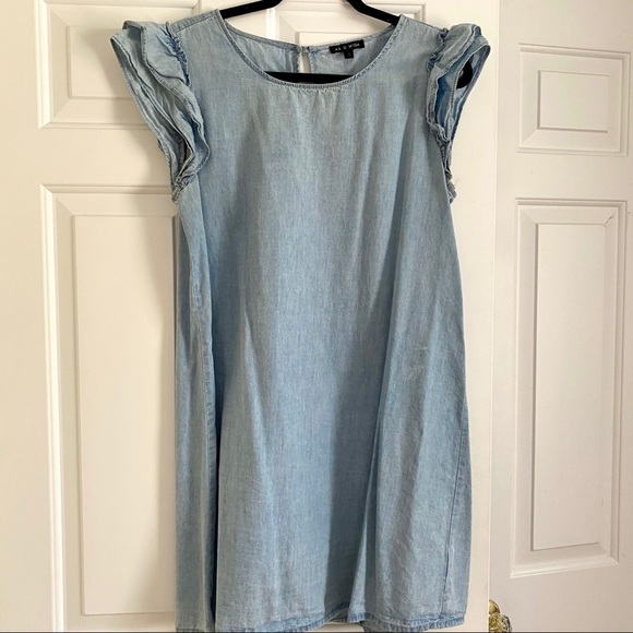 as u wish denim dress As U Wish Blue Denim White Embroidered Shift Boho Short Dress XS NEW A455